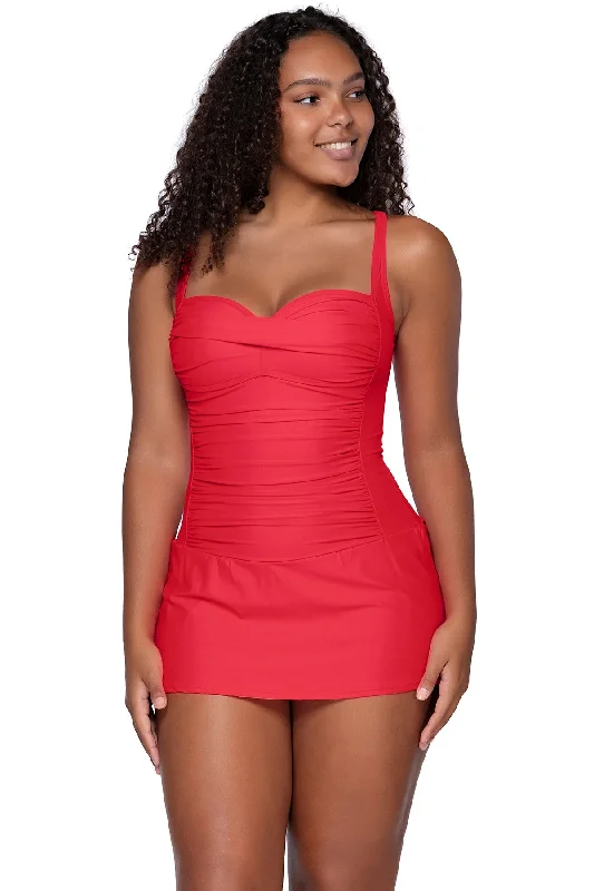 Lounge-fit swimwear -Sunsets Escape Geranium Sienna Swim Dress