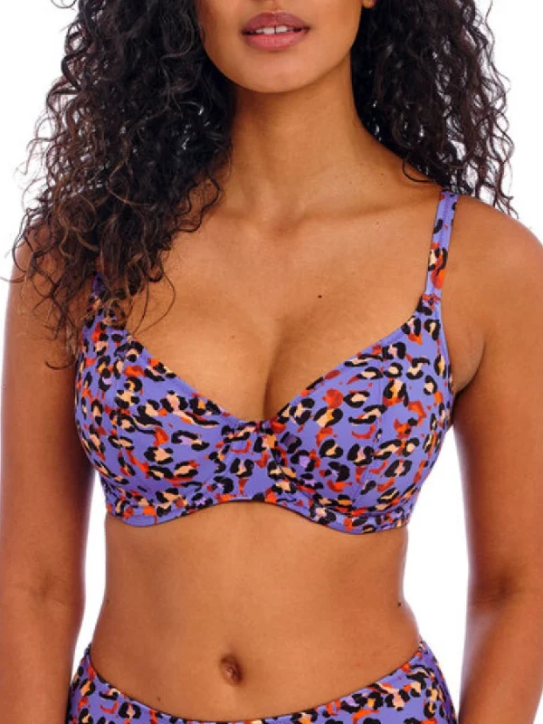 Smooth-fit swimwear -Santiago Nights Plunge Bikini Top - Leopard