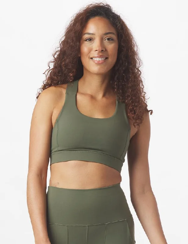 Emerald Stripe Sports Bra for Cardio -Full Force Bra: Moss