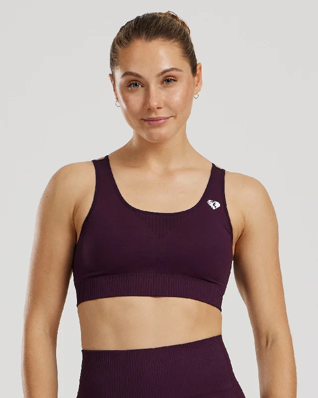 Flex Plum Sports Bra for Barre -Power Seamless Sports Bra | Midnight Plum