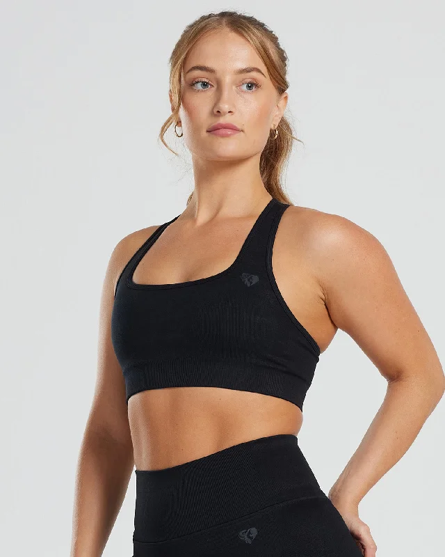 Blush Sports Bra for Yoga -Motion Seamless Racer Back Bra | Black