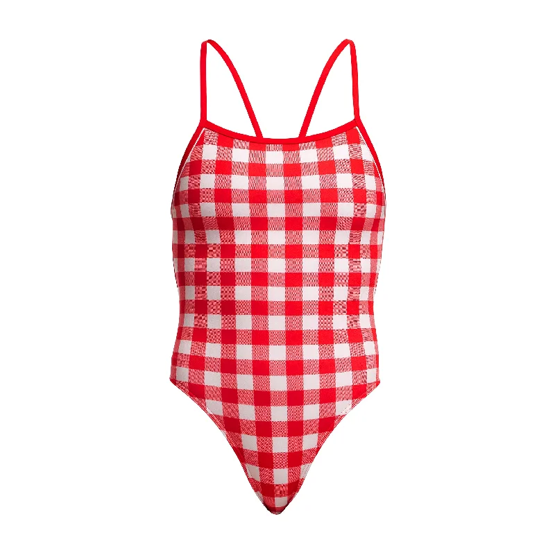 Stripe-fit swimwear -Red Checker | Ladies Single Strength In One Piece