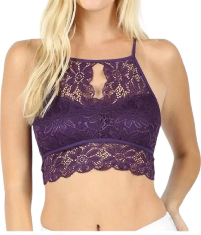 Emerald Flex Sports Bra for Stretch -Lace Bralette In Purple