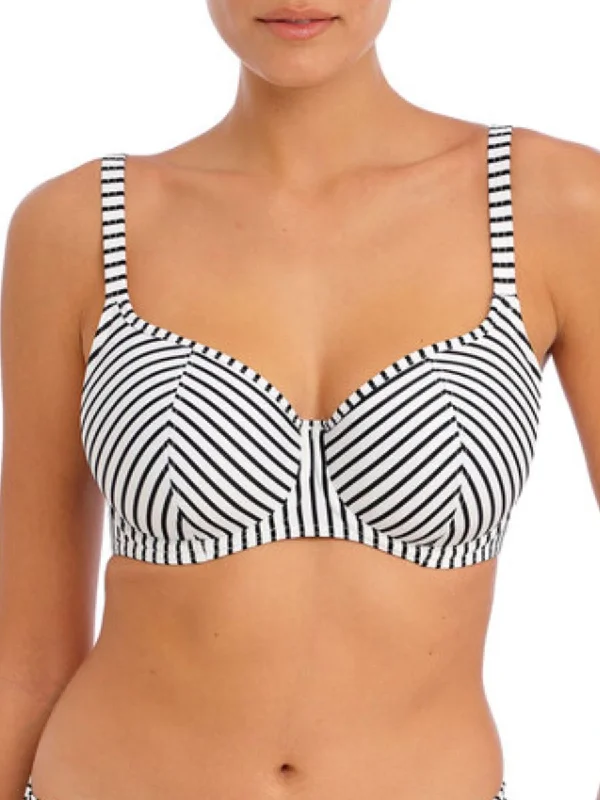 Sport-fit swimwear -Jewel Cove Sweetheart Bikini Top - Stripe Black