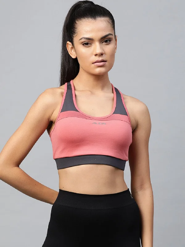 Cool Mesh Sports Bra for Breathability -Alcis Women Pink Full Coverage Lightly Padded Workout Bra