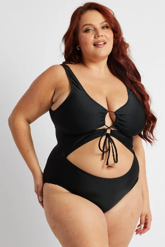 Lounge-core swimwear -Black Cut Out One Piece Swimsuit