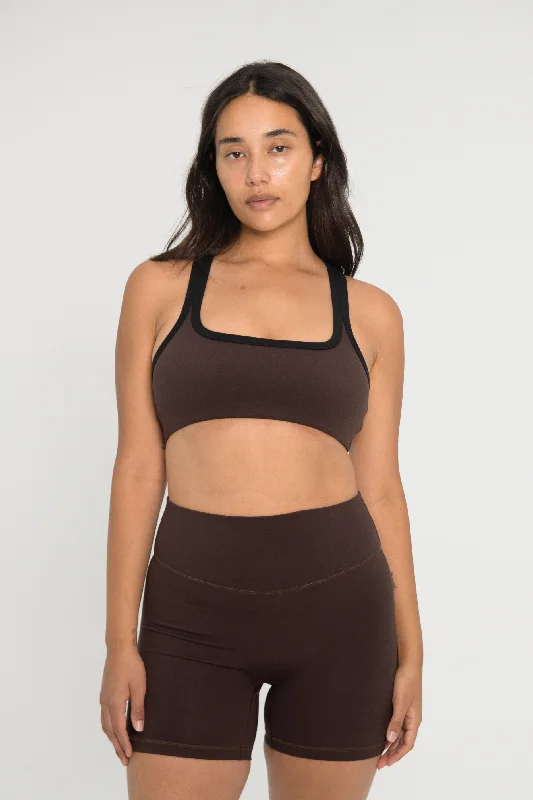 Coral Young Sports Bra for Contrast -Racer Bra - Espresso