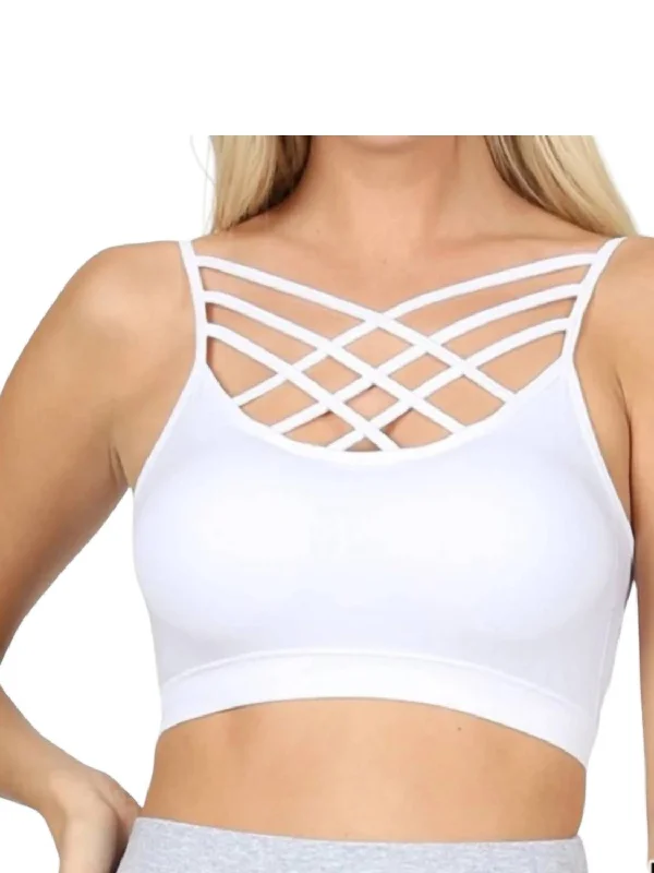 Navy Zen Sports Bra for Training -Strappy Seamless Bralette In White