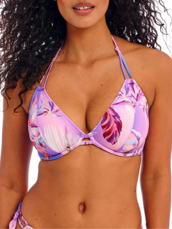 Resort-core swimwear -Miami Sunset Halterneck Bikini Top - Cassis