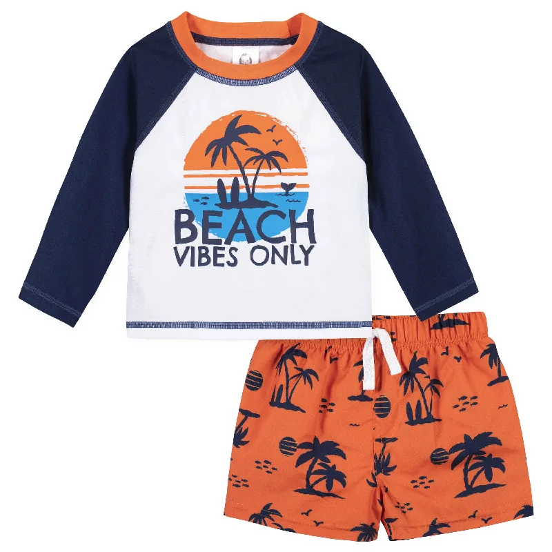 Eco-core swimwear -2-Piece Baby & Toddler Boys UPF 50+ Vacation Vibes Rash Guard & Swim Trunks Set