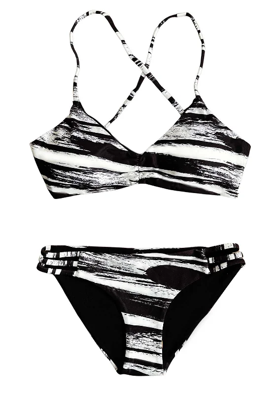 Purple core swimwear -DRIFTWOOD - REVERSIBLE 2-Piece Girls Bikini SET Black+White