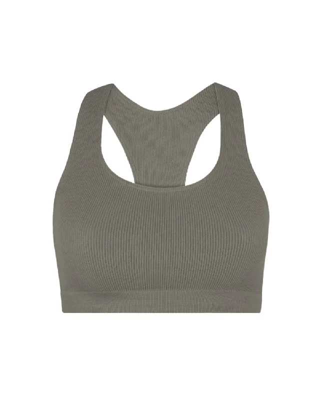 Pine Rugged Sports Bra for Support -RIBBED ELATED Bra Top | Muddy Grey