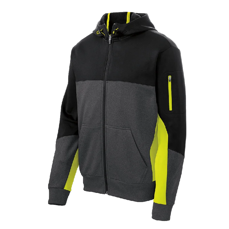 Pink fit sports jacket -C1548 Mens Tech Fleece Colorblock Full-Zip Hooded Jacket