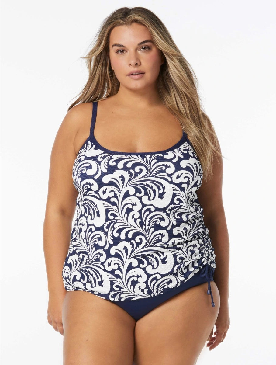 Pine Silk Sports Tank Top for Cushion -Beach House Plus Sea Spray Bridget Shirred Side Underwire Textured Tankini Top