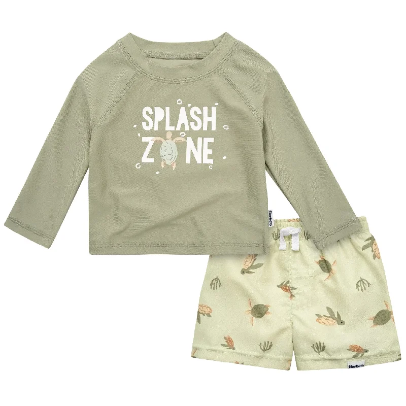 Plus-size fit swimwear -2-Piece Baby & Toddler Boys UPF 50+ Turtles Rash Guard & Swim Trunks Set