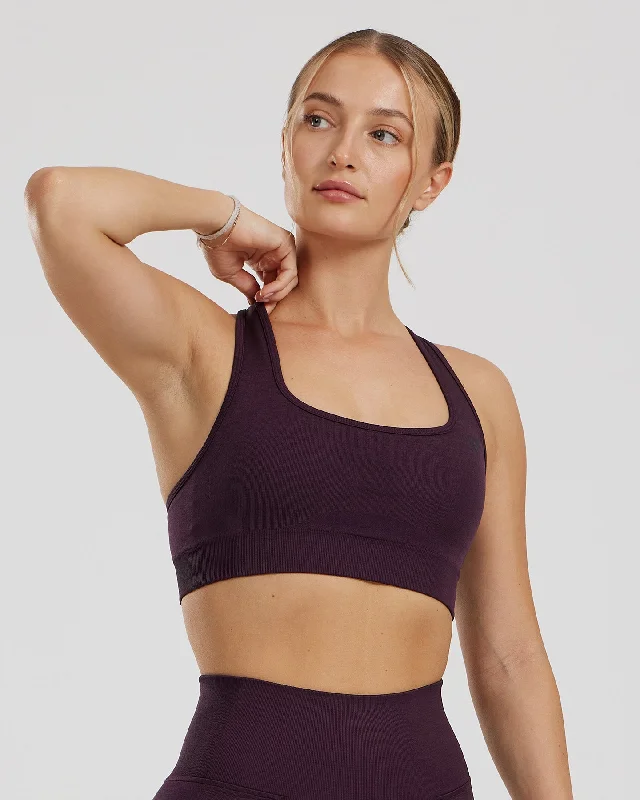 Vivid Blush Sports Bra for Flair -Motion Seamless Racer Back Bra | Midnight Plum