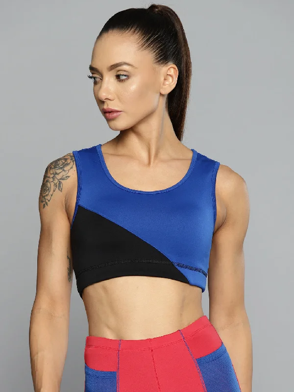 Zen Flow Sports Bra for Yoga -Alcis Women Blue Black Colourblocked Sports Bra