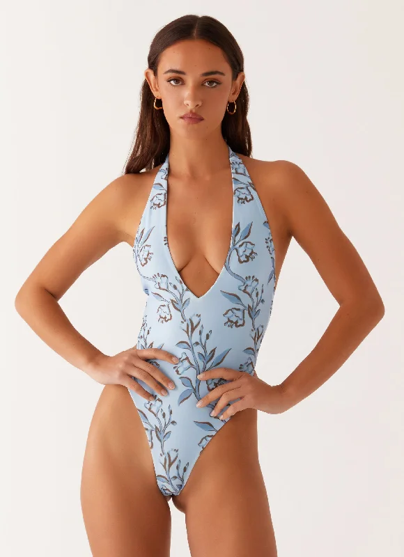 Pink core swimwear -Delia One Piece Swimsuit - Blue Floral Print