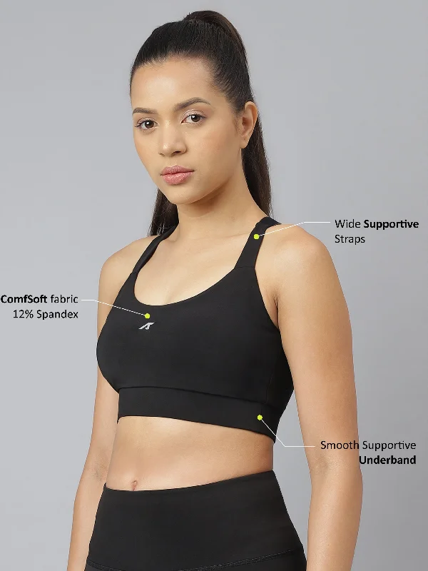 Blush Graphite Sports Bra for Dryness -Alcis Women Black Anti-Static Slim-Fit Medium-Impact Sports Bra