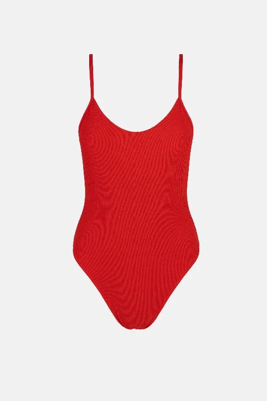 Neck-core swimwear -Essential Rib Minimal One Piece Cherry