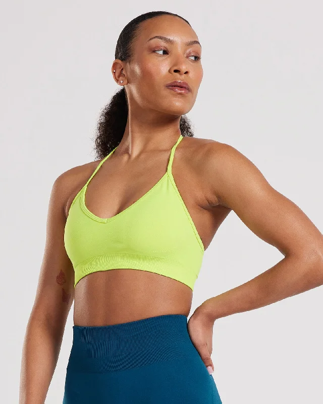 Snap-On Sports Bra for Convenience -Define Seamless Halter Neck Bra | Cyber Lime