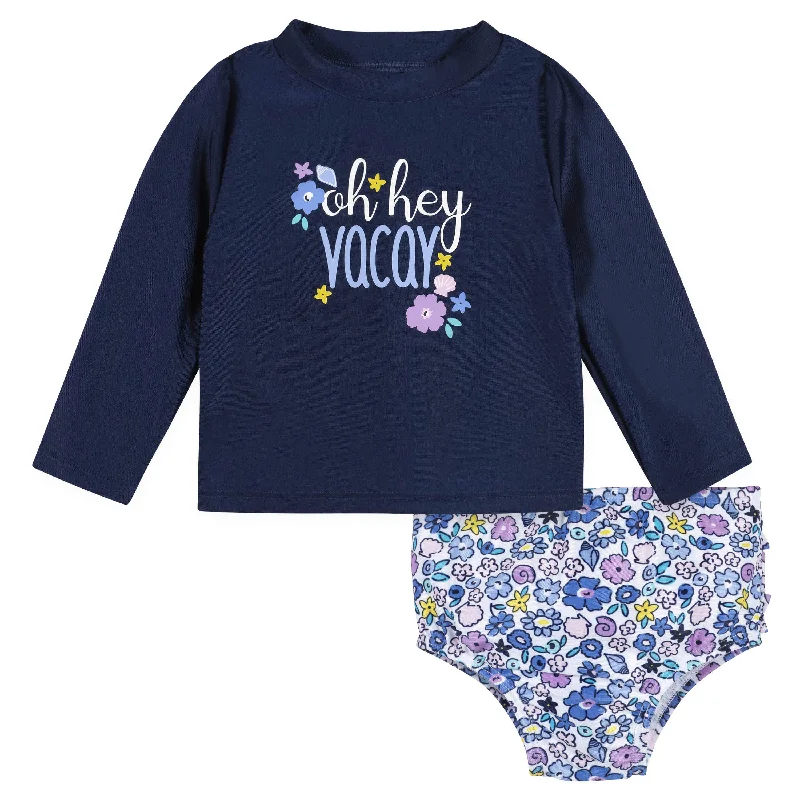 Blue core swimwear -2-Piece Baby & Toddler Girls UPF 50+ Vacation Vibes Rash Guard & Swim Bottoms Set