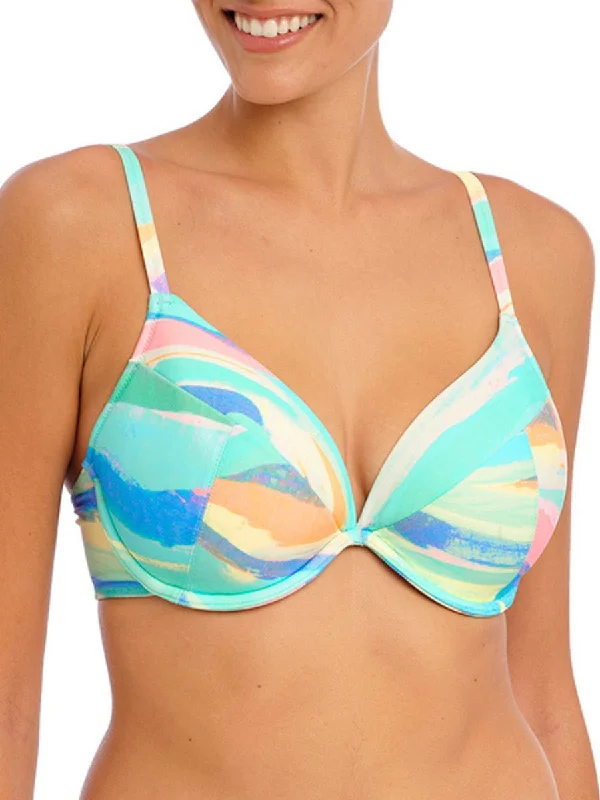 Cup-fit swimwear -Summer Reef Padded Plunge Bikini Top - Aqua