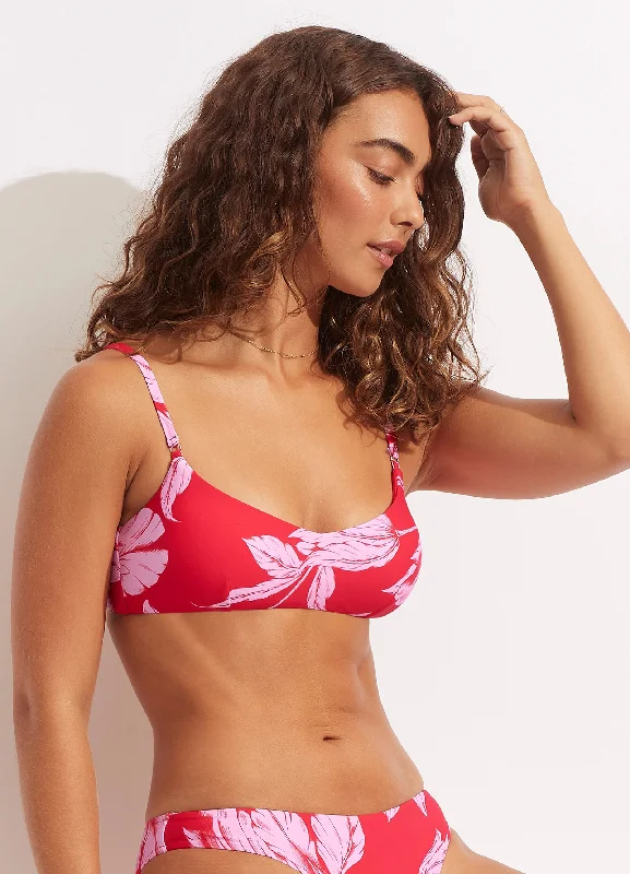 Emerald Flex Sports Bra for Stretch -Fleur de Bloom Bralette - Chilli Red