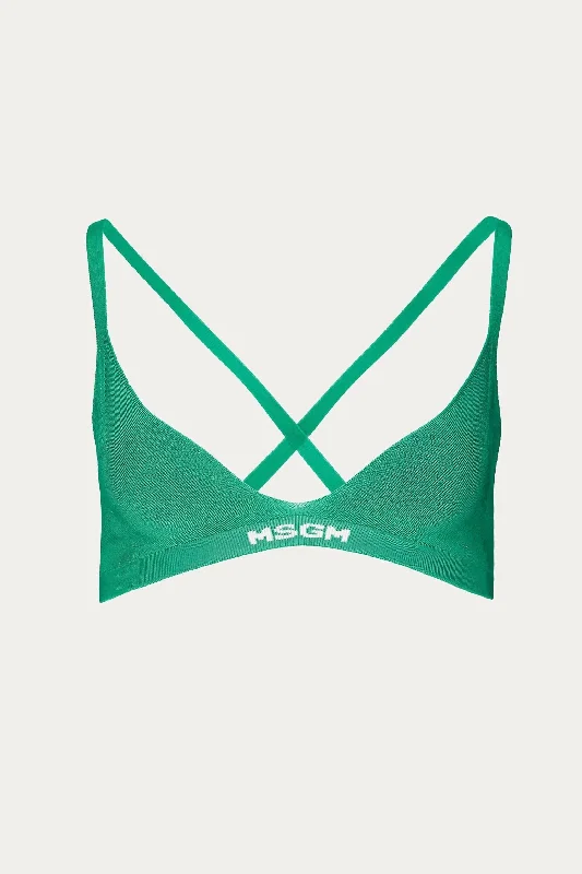 Blush Urban Sports Bra for Pilates -Ribbed Knit Logo-Hem Bra In Green