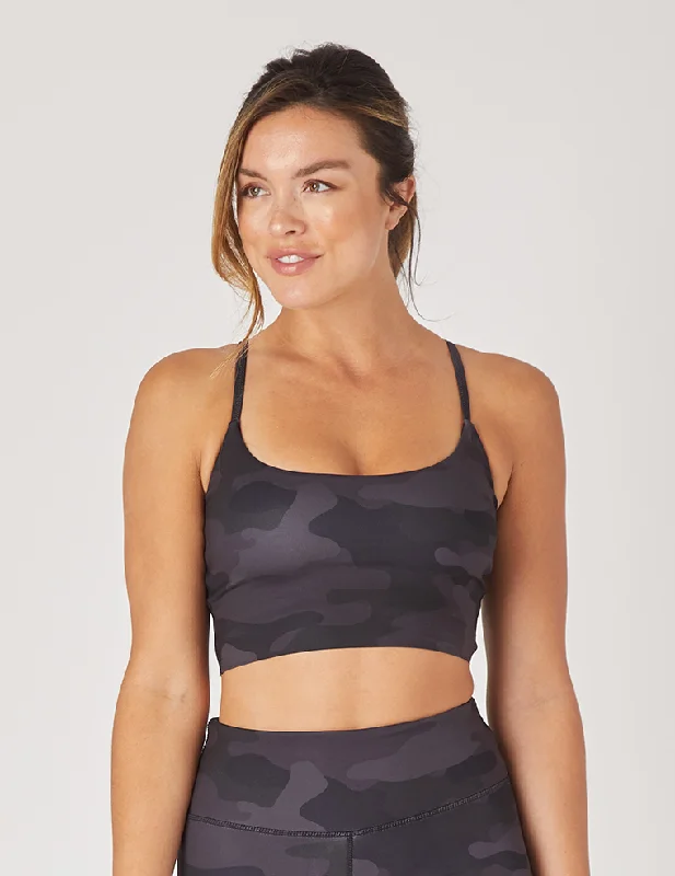 Navy Pine Sports Bra for HIIT -Pure Bra: Smoke Camo Print