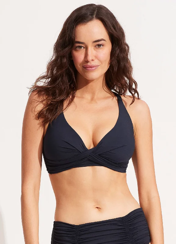 Blush Motion Sports Bra for Strength -Seafolly Collective DD Double Wrap Front Bra - True Navy