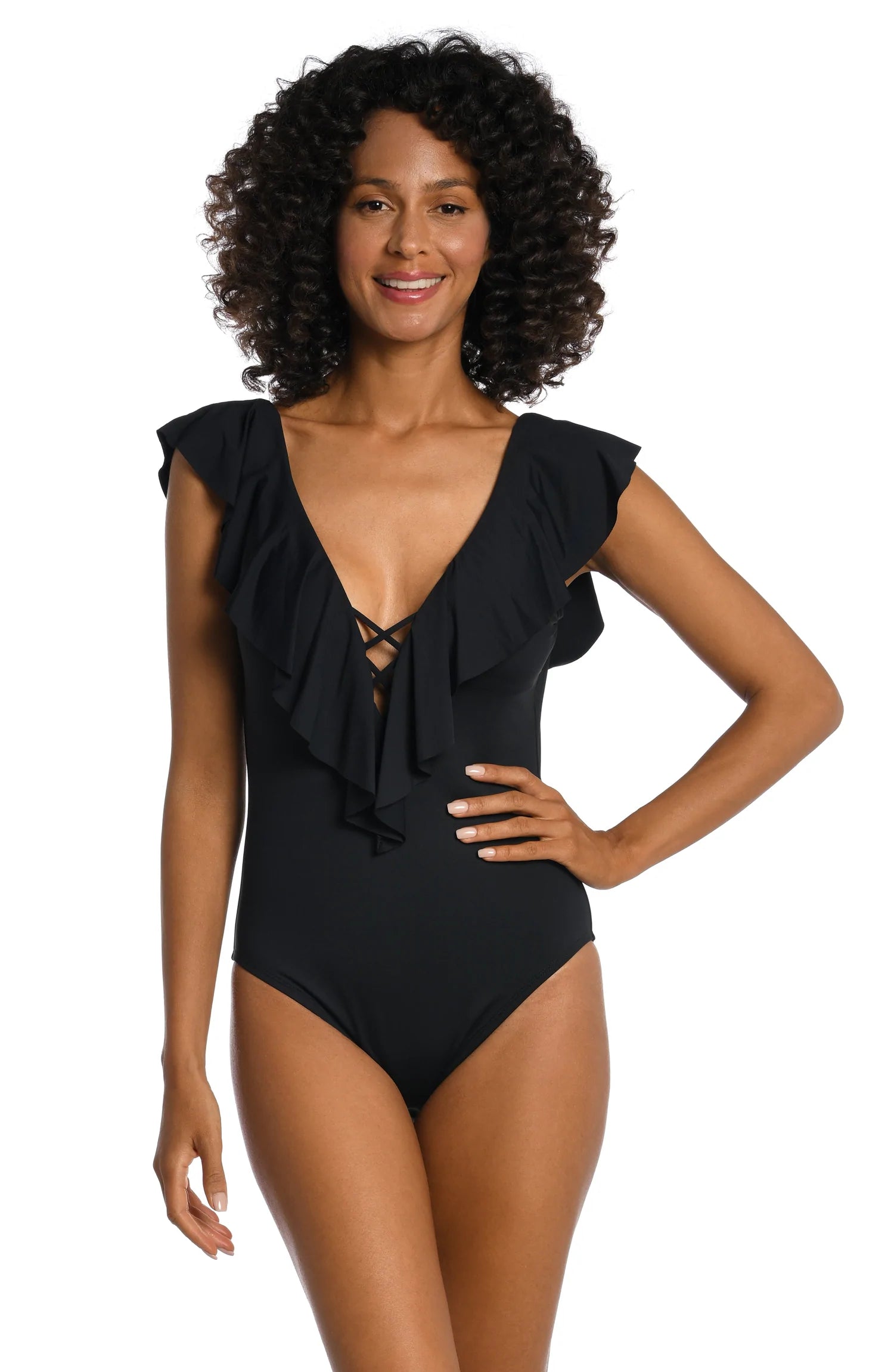 High-fit swimwear -La Blanca Black Ruffle One Piece