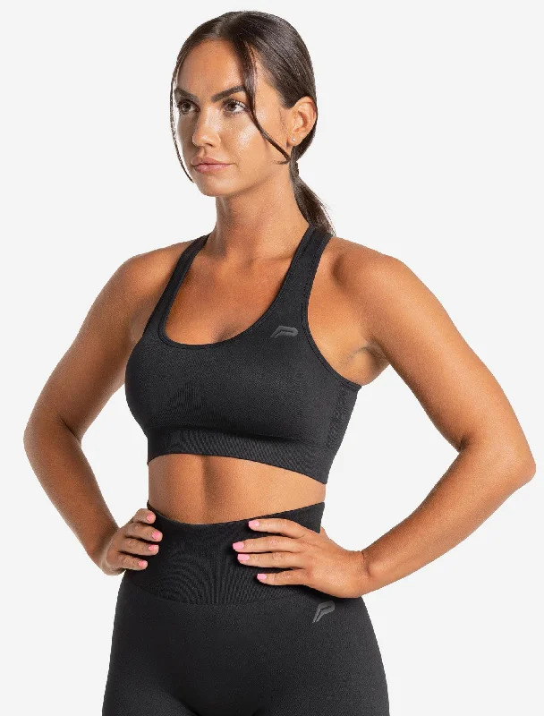 Emerald Plum Sports Bra for Stretch -Core Seamless Sports Bra - Blackout