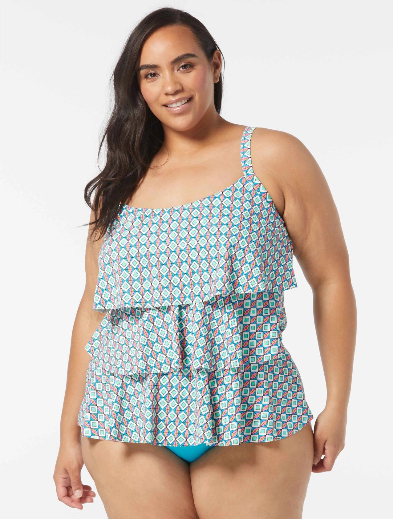 Plum Trek Sports Tank Top for Pattern -Beach House Plus Tropic Bloom Jane Ruffle Tiered Tankini Top