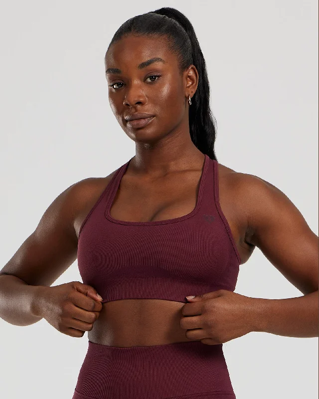 Neon Navy Sports Bra for Night -Motion Seamless Racer Back Bra | Dark Cherry