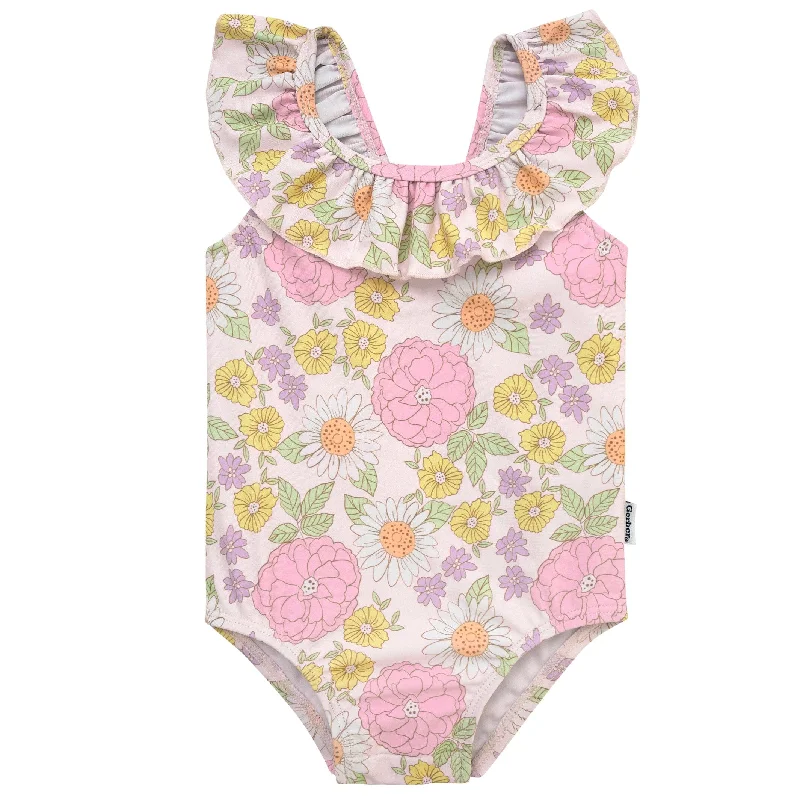 Stripe-fit swimwear -Baby Girls UPF 50+ Retro Floral One-Piece Swimsuit