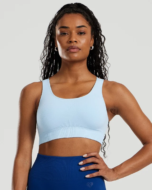 Plum Emerald Sports Bra for Athletes -Power Seamless Sports Bra | Powder Blue