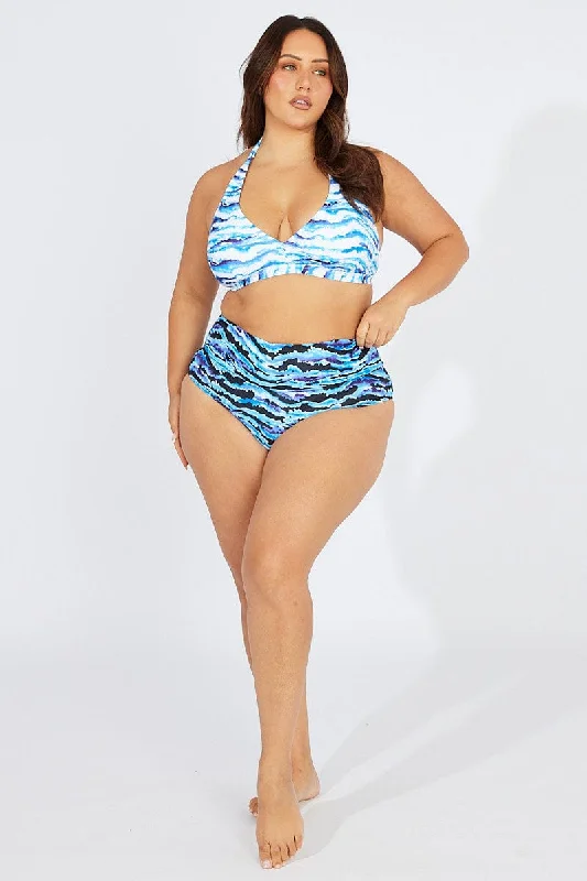 Neck-core swimwear -Blue Print Bikini Set