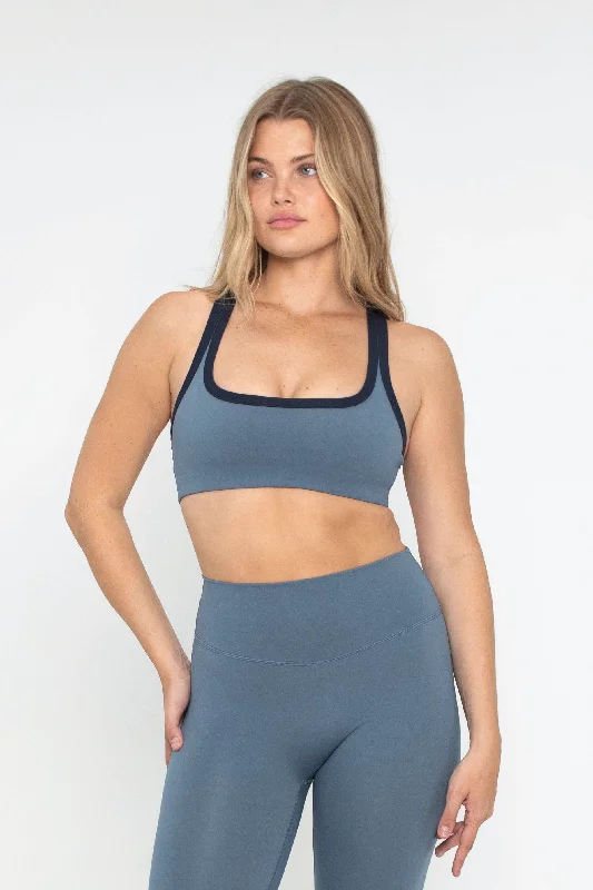 Rugged Seam Sports Bra for Durability -Racer Bra - Denim