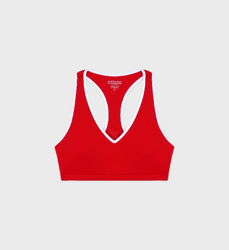 Coral Bounce Sports Bra for Versatility -Runner Box V-Neck Sports Bra - Sports Red/White