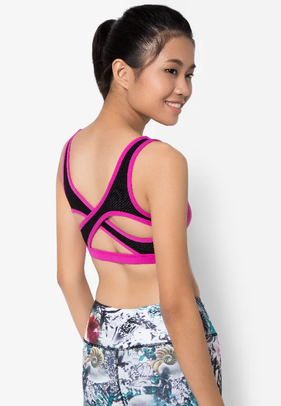 Turquoise Coral Sports Bra for Air -สปอร์ตบรา บราโยคะ บราออกกำลังกาย Fitz - Black Mesh Bra - Hot Pink *พร้อมส่ง*