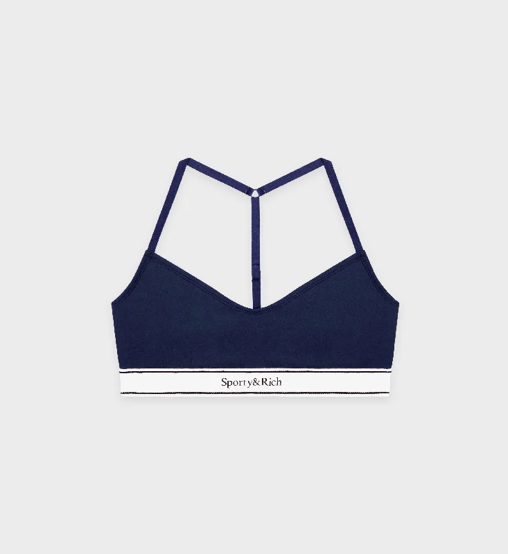 Violet Plush Sports Bra for Multi-Use -Serif Logo Sports Bralette - Navy