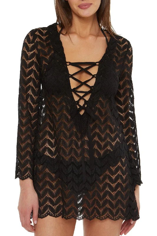 Wave-core swimwear -Isabella Rose Venice Black Sheer Tunic