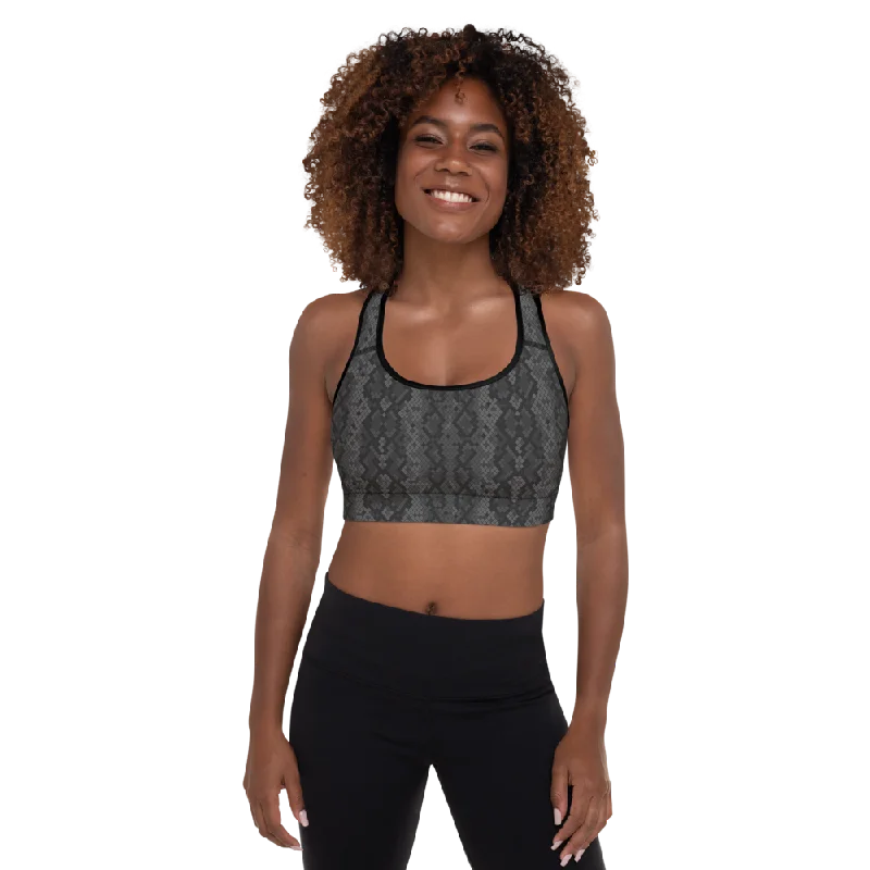 Bold Blush Sports Bra for Pilates -Black Snake Skin Padded Sports Bra