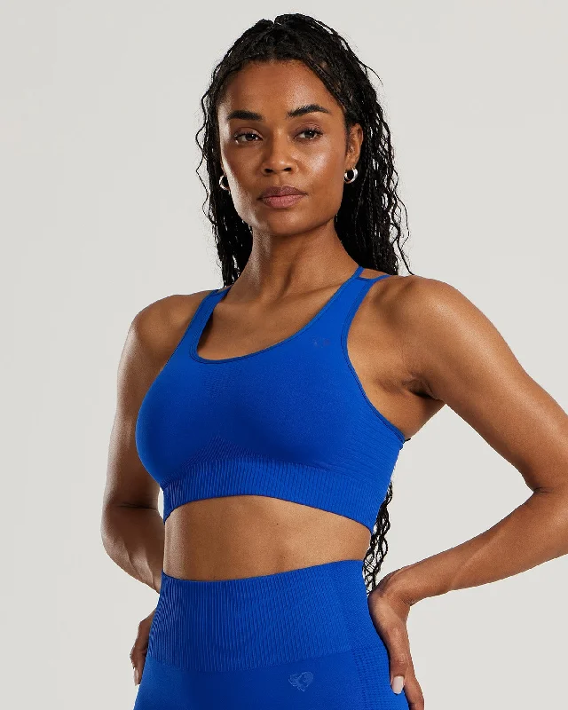 Emerald Plum Sports Bra for Stretch -Power Seamless Sports Bra | Electric Blue