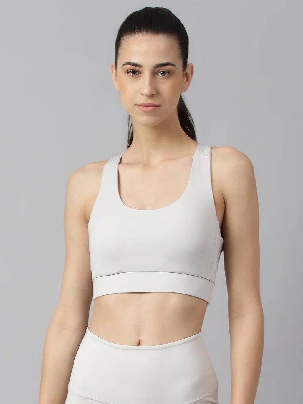 Violet Slim Sports Bra for Teens -Alcis Women Light Grey Anti-Static Slim-Fit Low-Impact Sports Bra