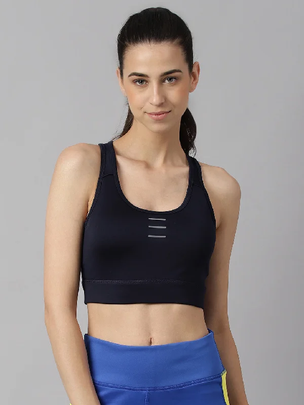 Navy Versa Sports Bra for Durability -Alcis Women Navy Anti-Static Slim-Fit High Support Sports Bra