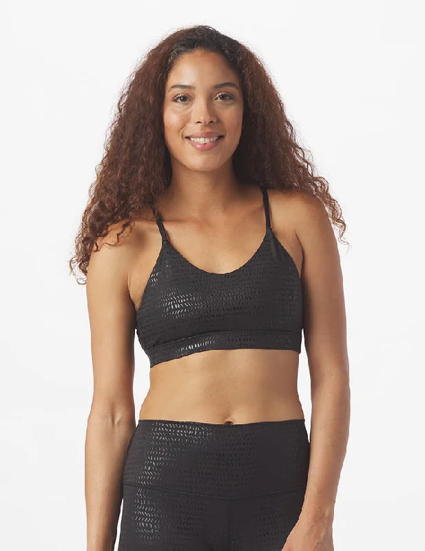 Pine Neon Sports Bra for Smoothness -Angelic Bra: Black Pebble Gloss Print