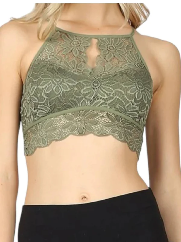 Graphite Layered Sports Bra for Ease -Lace Bralette In Green