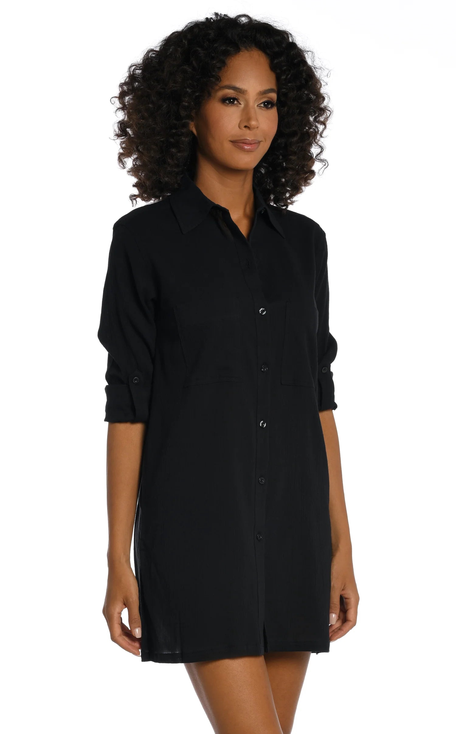 Surf-fit swimwear -La Blanca Island Fare Black Resort Button Down Shirt Cover Up